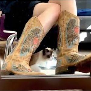 Corral Tan and Blue Cowgirl Boots, Size 7